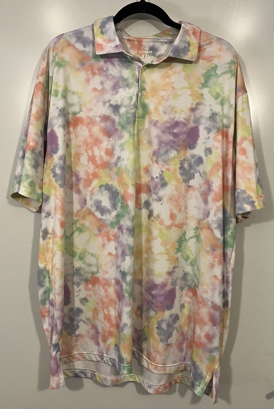 Rhoback Men’s Polo Golf Shirt Rainbow Tie Dye Sz 2XL EUC